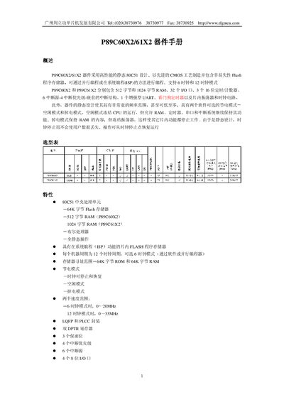 ZLG P89C60X2/61X2 Microcontroller Selection Guide - cover page