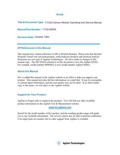Agilent HP8648A Product Manual - cover page