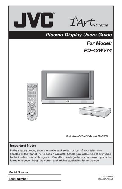 JVC PD-42WV74 Plasma Display User Guide - cover page
