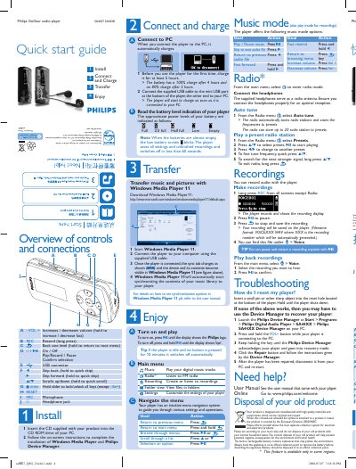Philips SA4427 SA4428 Music Player Quick Start Guide - cover page