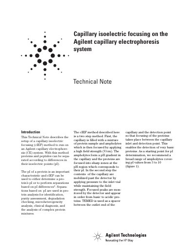 Agilent Capillary Isoelectric Focusing Technical Note - cover page