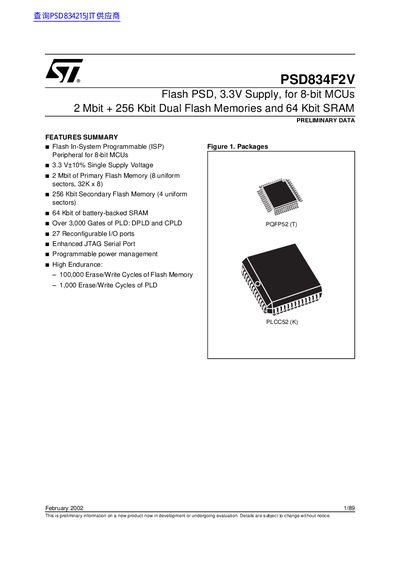 STMicroelectronics PSD834F2V Flash PSD Datasheet - cover page