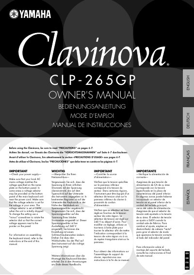Yamaha CLP-265GP Clavinova Owner's Manual - cover page