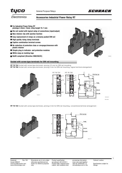 Tyco RT Series Industrial Power Relay Datasheet - cover page