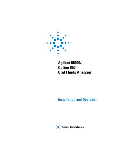 Agilent 6890N Option 652 Oral Fluids Analyzer Installation and Operation - cover page