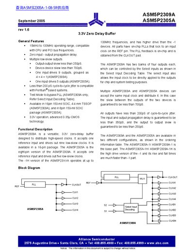 Alliance Semiconductor ASM5P2309A/ASM5P2305A Datasheet - cover page