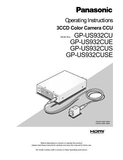 Panasonic GP-US932CU/GP-US932CUE/GP-US932CUS/GP-US932CUSE Manual - cover page