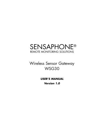 Sensaphone WSG30 Wireless Sensor Gateway User's Manual