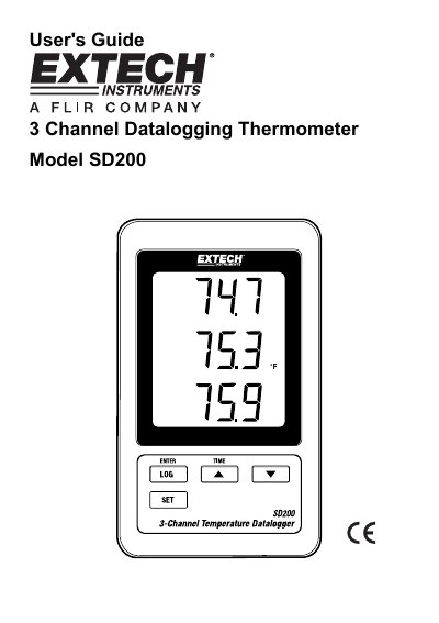 Extech SD200 3-Channel Datalogging Thermometer User's Guide - cover page