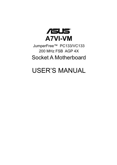 ASUS A7VI-VM Motherboard User Manual - cover page