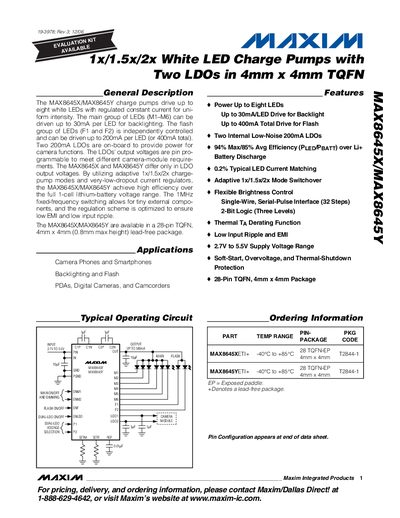 Maxim MAX8645X/MAX8645Y Charge Pump Datasheet - cover page