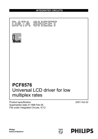 Philips PCF8576 Universal LCD Driver Datasheet - cover page