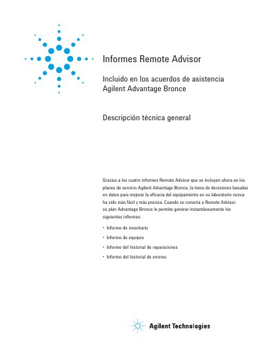 Agilent Remote Advisor Reports Technical Overview Manual - cover page