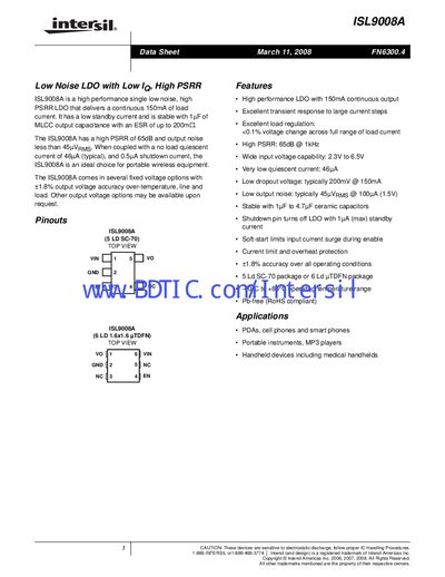 Intersil ISL9008A Data Sheet - cover page