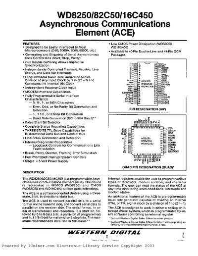 WESTERN DIGITAL WD8250/82C50/16C450 Element(ACE) - cover page