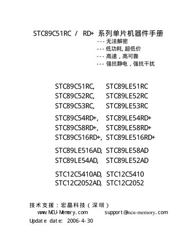 STC STC89C51RC/ RD+ Series Microcontroller Datasheet - cover page
