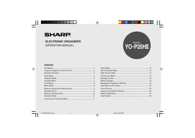 Sharp YO-P20HII Electronic Organizer Operation Manual