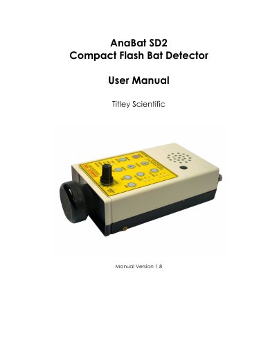 AnaBat SD2 Compact Flash Bat Detector User Manual - cover page