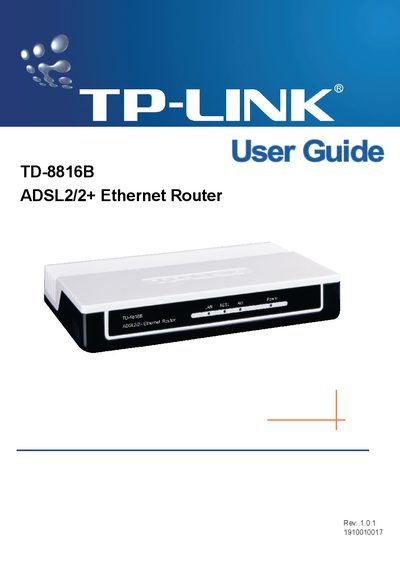 TP-Link TD-8816B ADSL2/2+ Ethernet Router User Guide - cover page