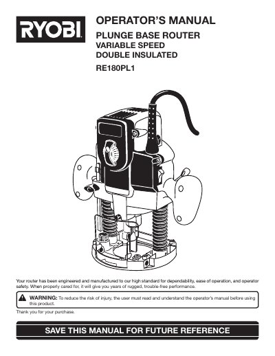 Ryobi RE180PL1 Plunge Base Router Operator's Manual - cover page