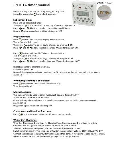 CN101A Timer User Manual - cover page
