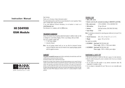 Hanna Instruments HI 504900 GSM Module Instruction Manual - cover page