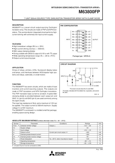 Mitsubishi M63800FP Darlington Transistor Array Datasheet - cover page