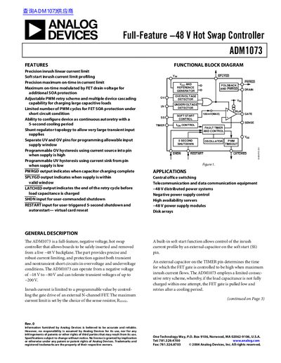 Analog Devices ADM1073 Hot Swap Controller Datasheet - cover page