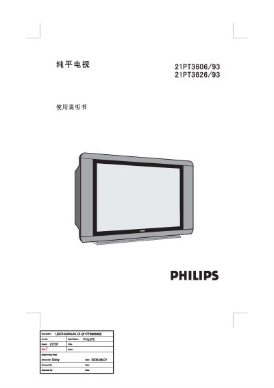 Philips 21PT3606/93 and 21PT3626/93 Flat-screen TV User Manual - cover page
