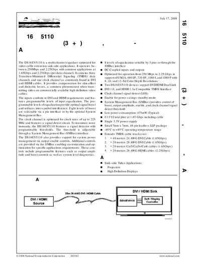 NATIONAL SEMICONDUCTOR DS16EV5110 Video Equalizer (3D+C) for DVI HDMI Sink-Side Applications - cover page
