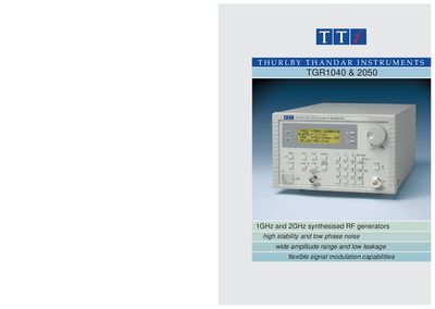 Thurlby Thandar Instruments TGR1040 / TGR2050 RF Signal Generator Datasheet - cover page