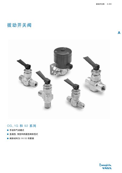 Swagelok OG/1G/92 Series Toggle Valve Product Manual - cover page