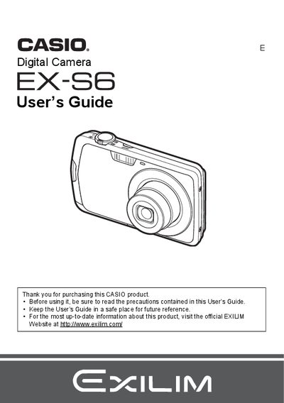 Casio EX-S6 Digital Camera User's Guide - cover page