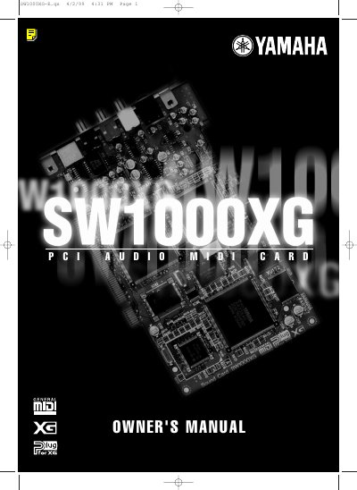 Yamaha SW1000XG System Data List and Voice Reference Guide