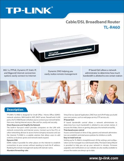 TP-Link TL-R460 Cable/DSL Broadband Router User Manual - cover page