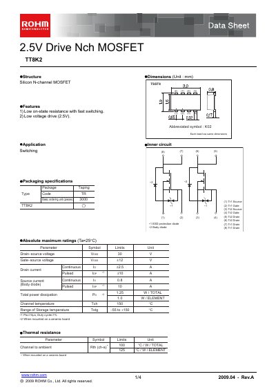 ROHM TT8K2 Datasheet - cover page