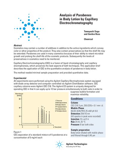 Agilent Analysis of Parabenes in Body Lotion by Capillary Electrochromatography Application Brief - cover page