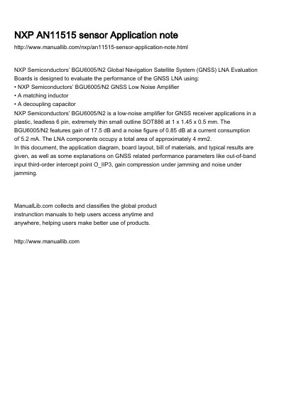 NXP AN11515 BGU6005/N2 GNSS LNA Evaluation Board Application Note - cover page