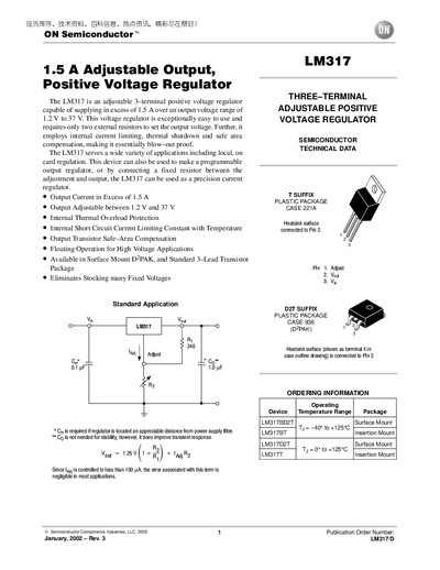 ON Semiconductor LM317 Adjustable Voltage Regulator Datasheet - cover page