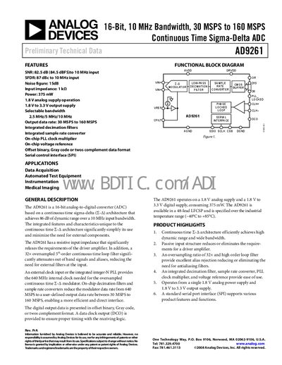 Analog Devices AD9261 Datasheet - cover page