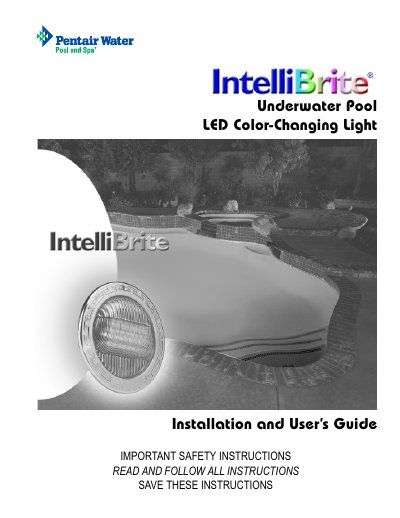 Pentair IntelliBrite Underwater Pool LED Light Installation and User's Guide - cover page