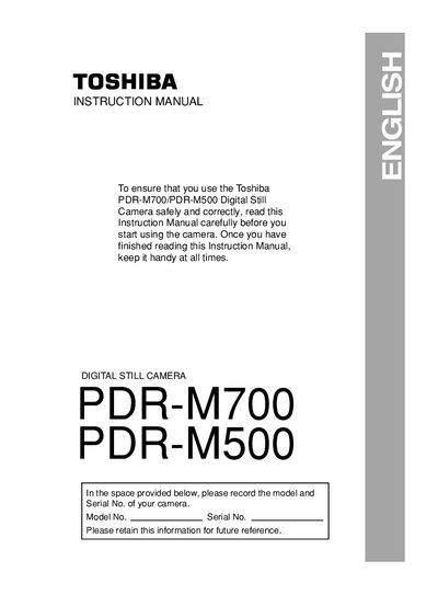 Toshiba PDR-M700 / PDR-M500 Digital Still Camera User Manual