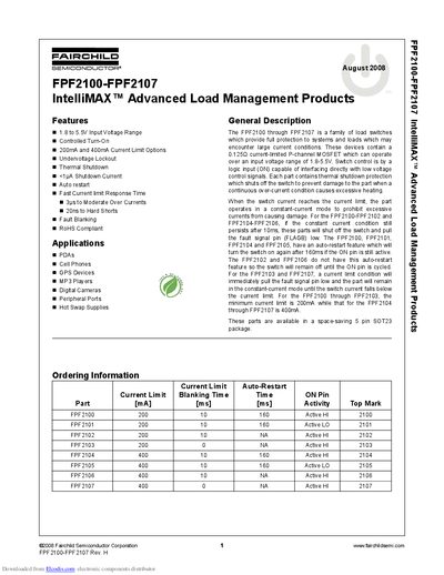 Fairchild Semiconductor FPF2100-FPF2107 IntelliMAX Advanced Load Management Datasheet - cover page