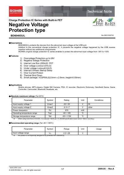 ROHM BD6046GUL Technical Note - cover page