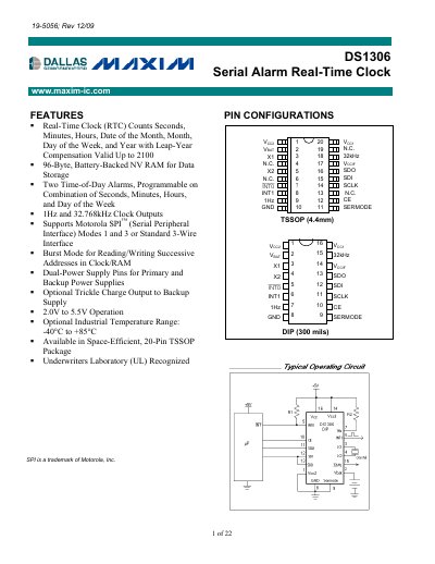 Maxim DS1306 Serial Alarm Real-Time Clock Datasheet - cover page