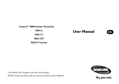 Invacare 9000 Series Wheelchair User Manual