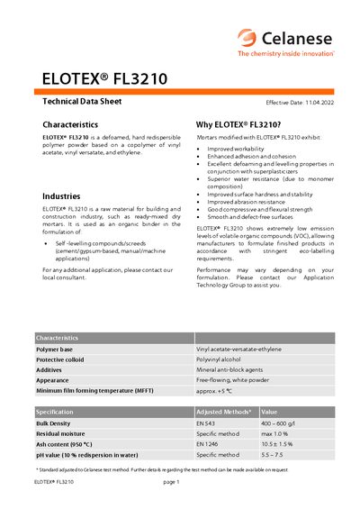 ELOTEX FL3210 Technical Data Sheet