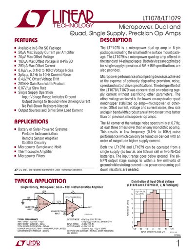 Linear Technology LT1078/LT1079 Datasheet - cover page
