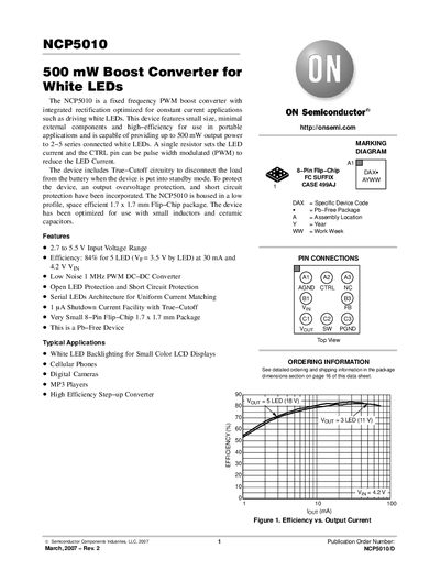 ON Semiconductor NCP5010 Boost Converter Datasheet - cover page