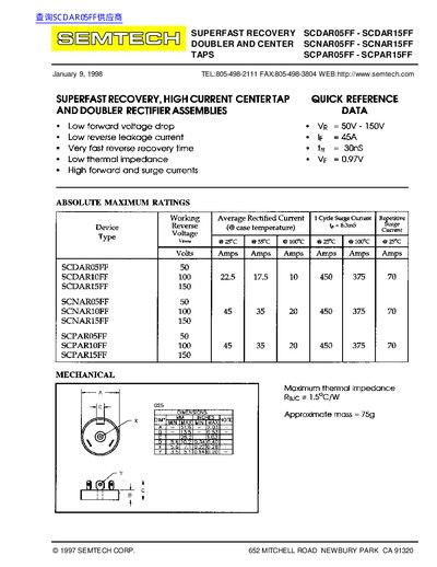 Semtech SCDAR05FF-SCPAR15FF Rectifier Assembly Datasheet - cover page